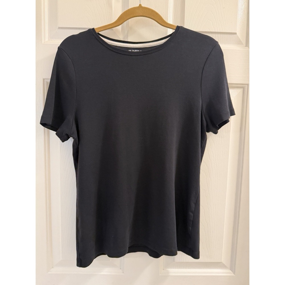Women's Short Sleeve Shirt 100% Cotton Talbots Large Petite Black Classic